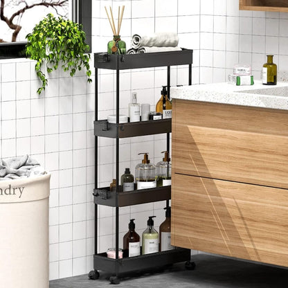 Smal Mobil Oppbevaringsvogn - Plassbesparende tralle med fire nivåer og hjul